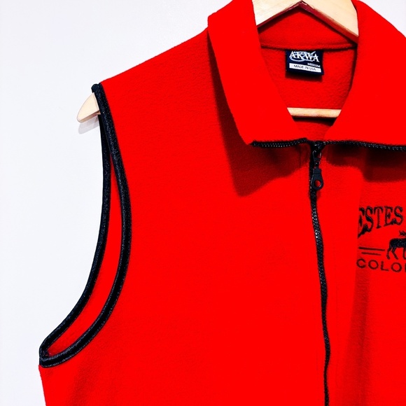AKWA Vintage red fleece vest | Estes Park Colorado sleeveless jacket | Medium * - Picture 3 of 6